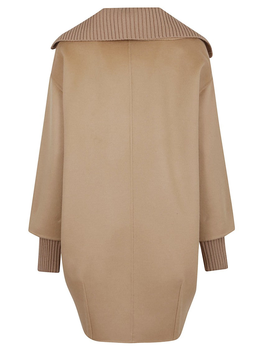 Parosh Nude Wool Cape With Double-Breasted Front
