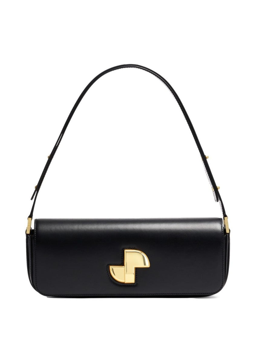 Patou Black Rectangular Foldover Gold Accent Bag