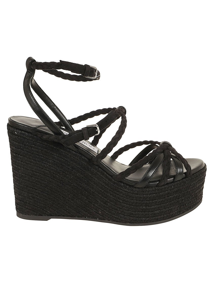 Jimmy Choo Woven Intrecciato Sandal With 100 Mm Raffia Wedge