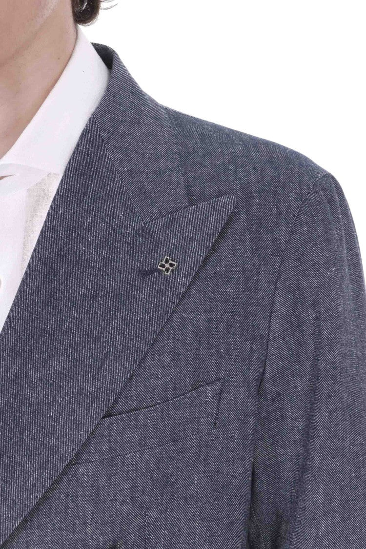 Tagliatore Blue Montecarlo Cotton-Linen Double-Breasted Blazer