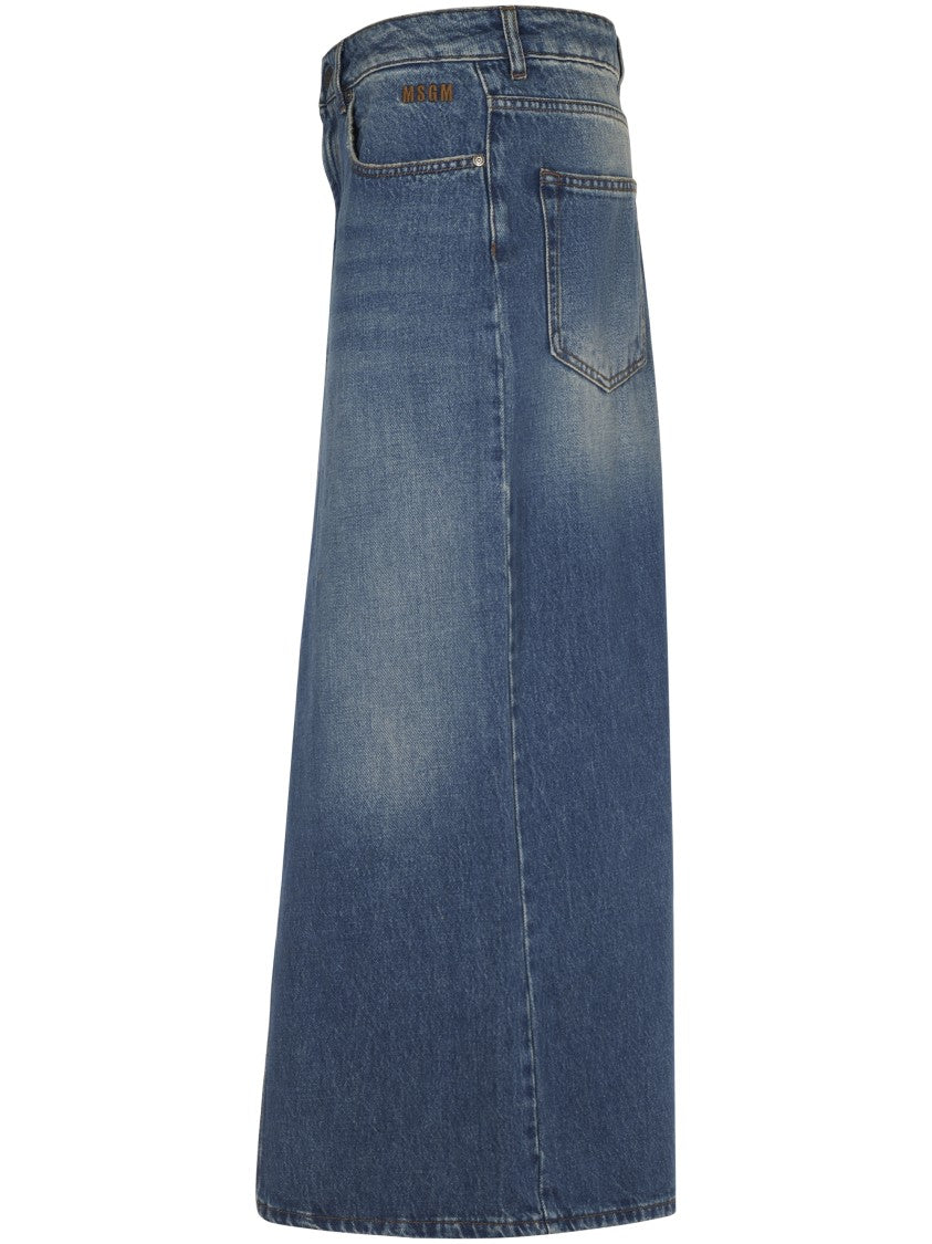 Msgm A-Line Denim Maxi Skirt