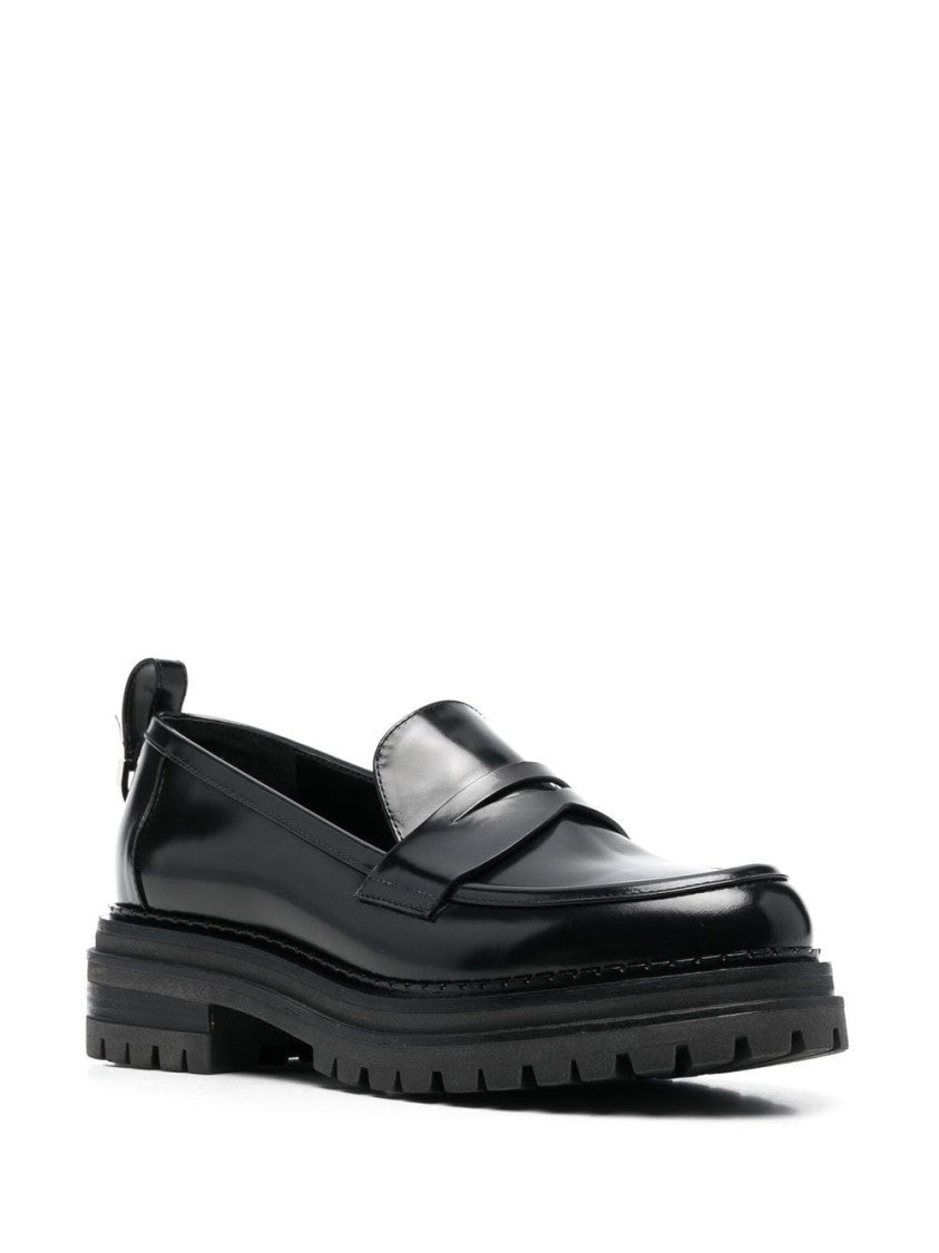 Sergio Rossi Jet Black Leather Slip-On Flats
