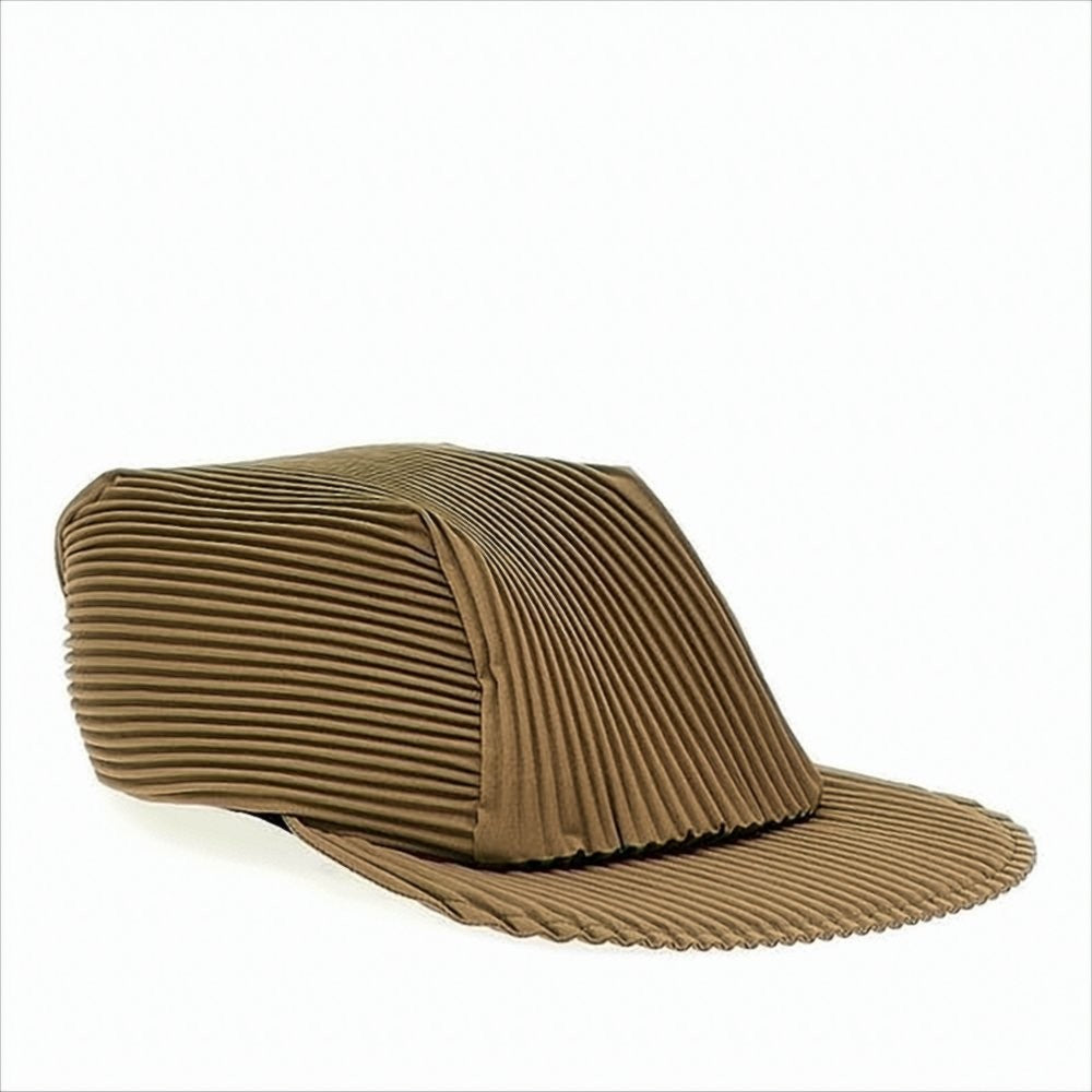 Homme Plissé Issey Miyake Pleated Brown Polyester Cap With Boxy Silhouette