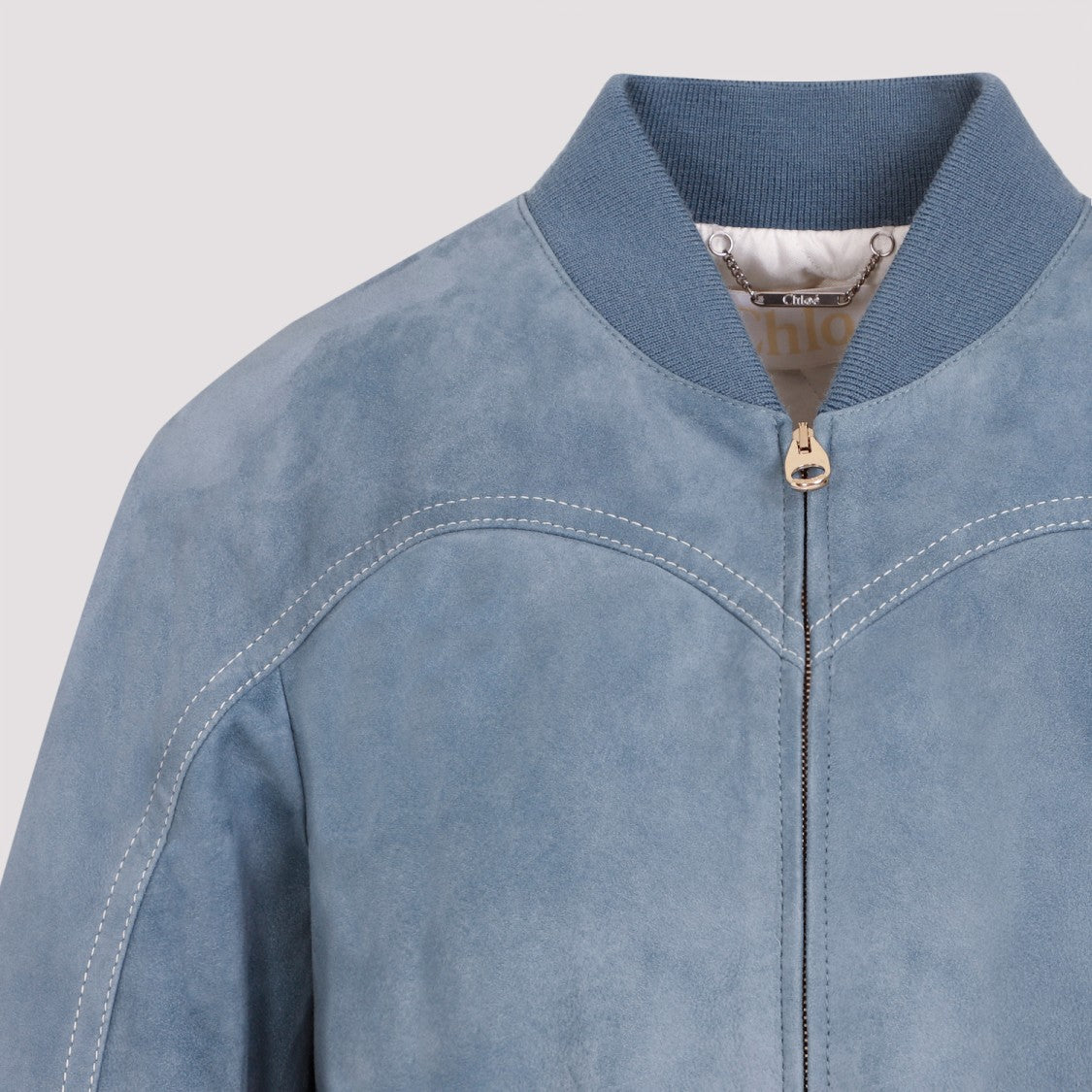 Chloé Grizzled Blue Lamb Suede Leather Jacket