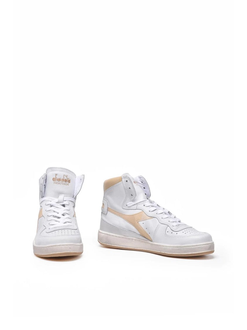 Diadora Heritage White Beige Leather Mi Basket Sneakers