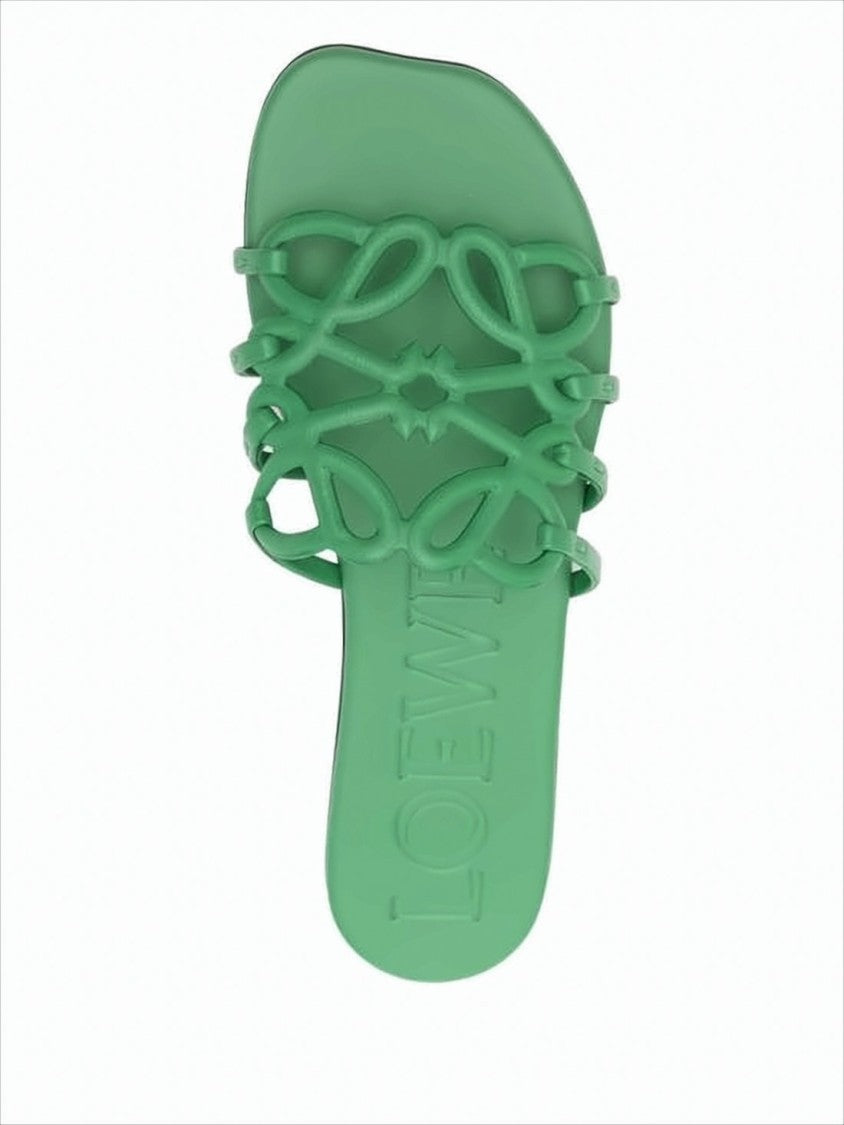 Loewe Intricate Loop Strap Green Calf Leather Slide Sandals