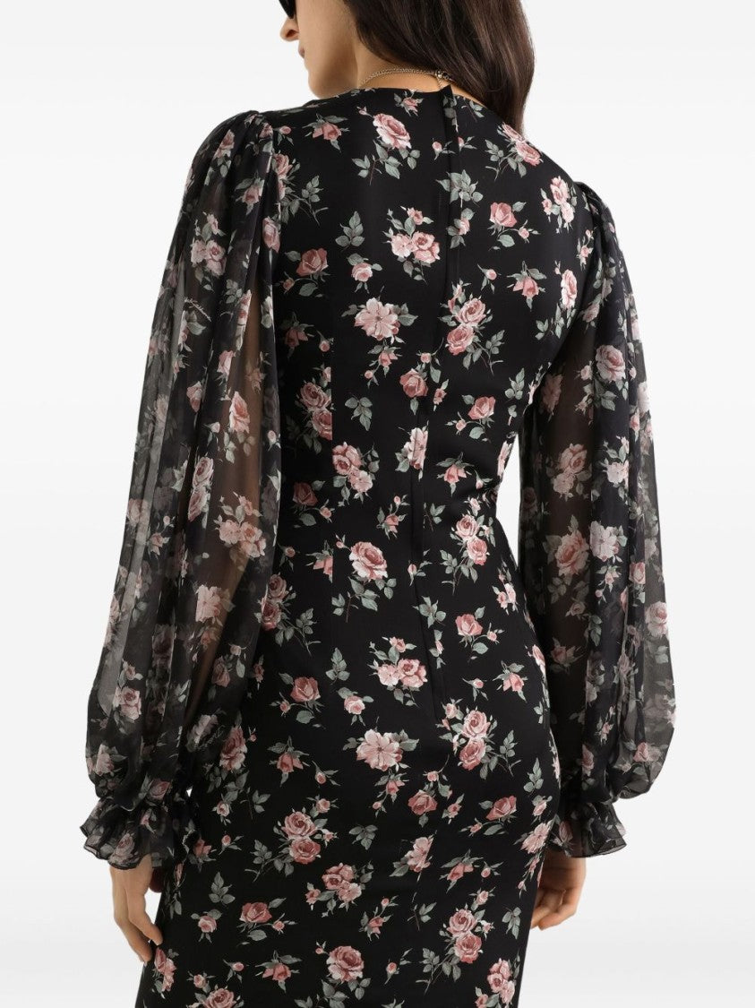 Dolce & Gabbana Silk Blend Midi Dress With Romantic Floral Print