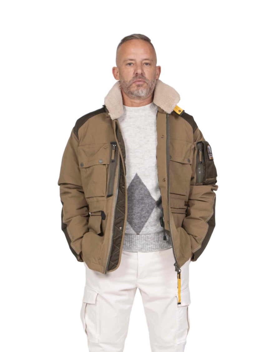 Pjs Parajumpers Sword Earth-Deep Moss Shearling-Lined Down Jacket