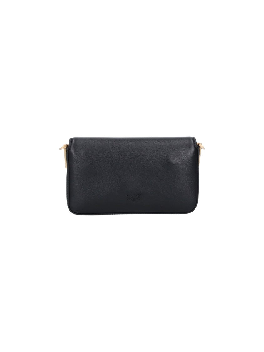 Pinko Black Leather One Love Baby Shoulder Bag