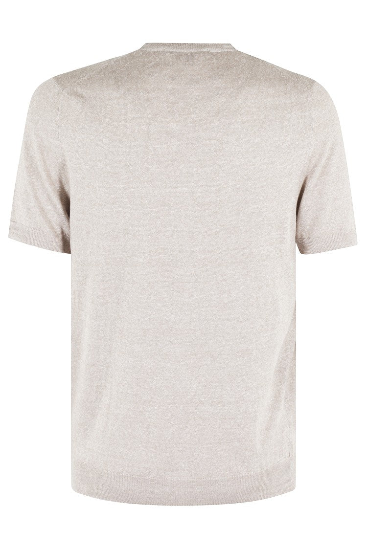 Tagliatore Crew Neck Melange T-Shirt In Linen-Cotton Blend