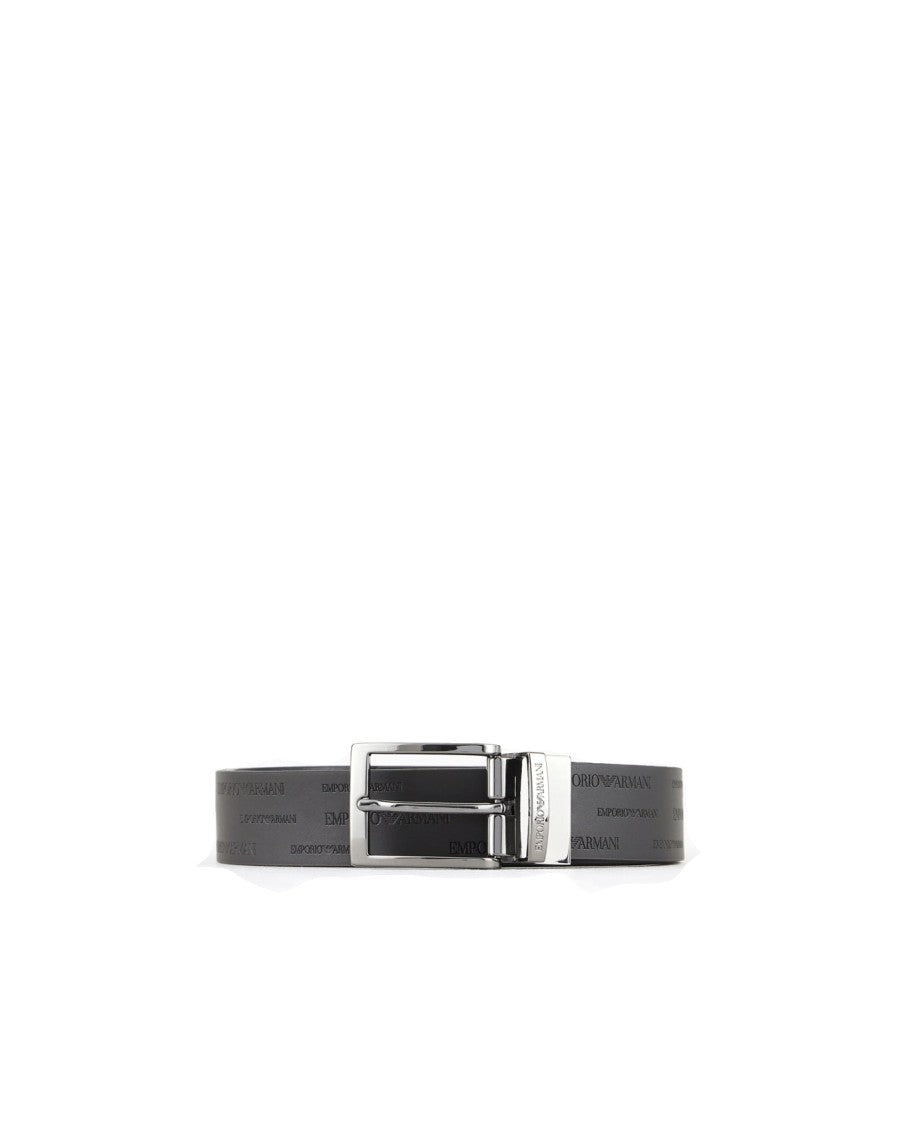 Emporio Armani Reversible Leather Belt With All-Over Logo Lettering