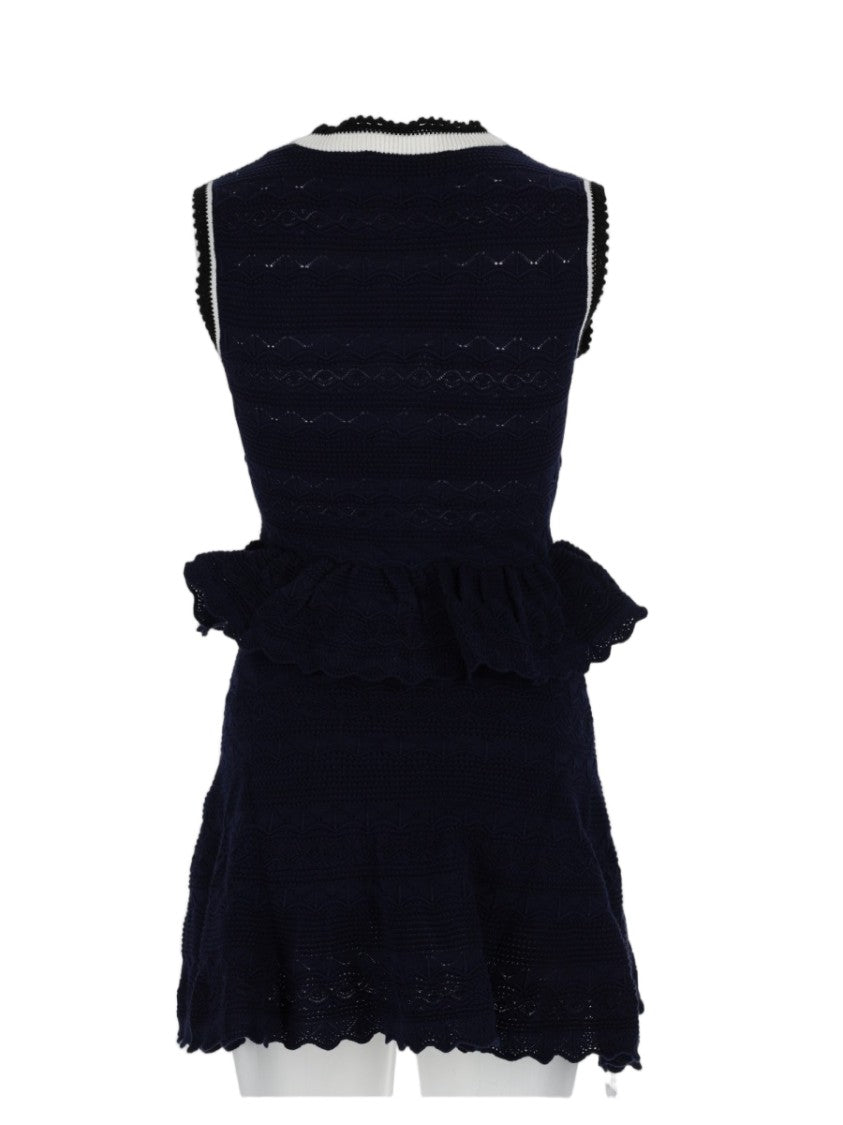 self-portrait textured-knit mini dress Knitted Pointelle - Navy COLOR:Black (As in The Pictures) Andrea & Leo Couture lace up waist cincher It features a V