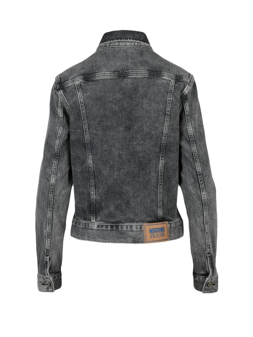 Mo5ch1no Jeans Black Stretch Button-Up Cotton Denim Jacket