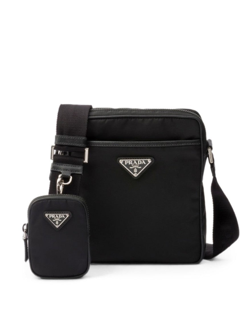 Prada Black Rectangular Triangular Logo Crossbody Bag