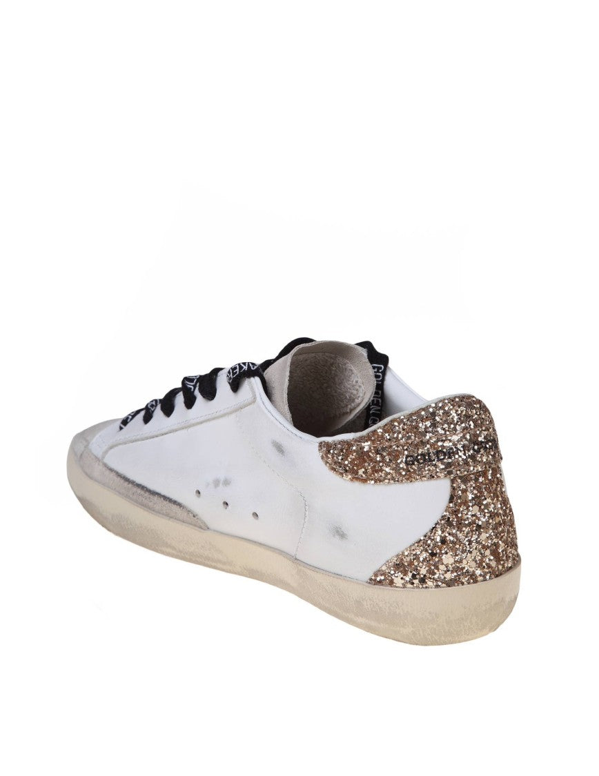Golden Goose Super-Star Leather Sneakers With Glitter Star