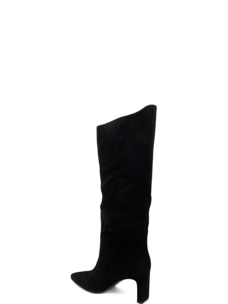 Adrianna Feretti Black Pointed Toe Low Block Heel Leather Boots