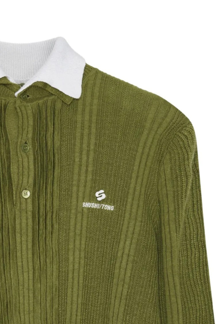 Shushu/Tong Green Contrast Collar Knit Pullover