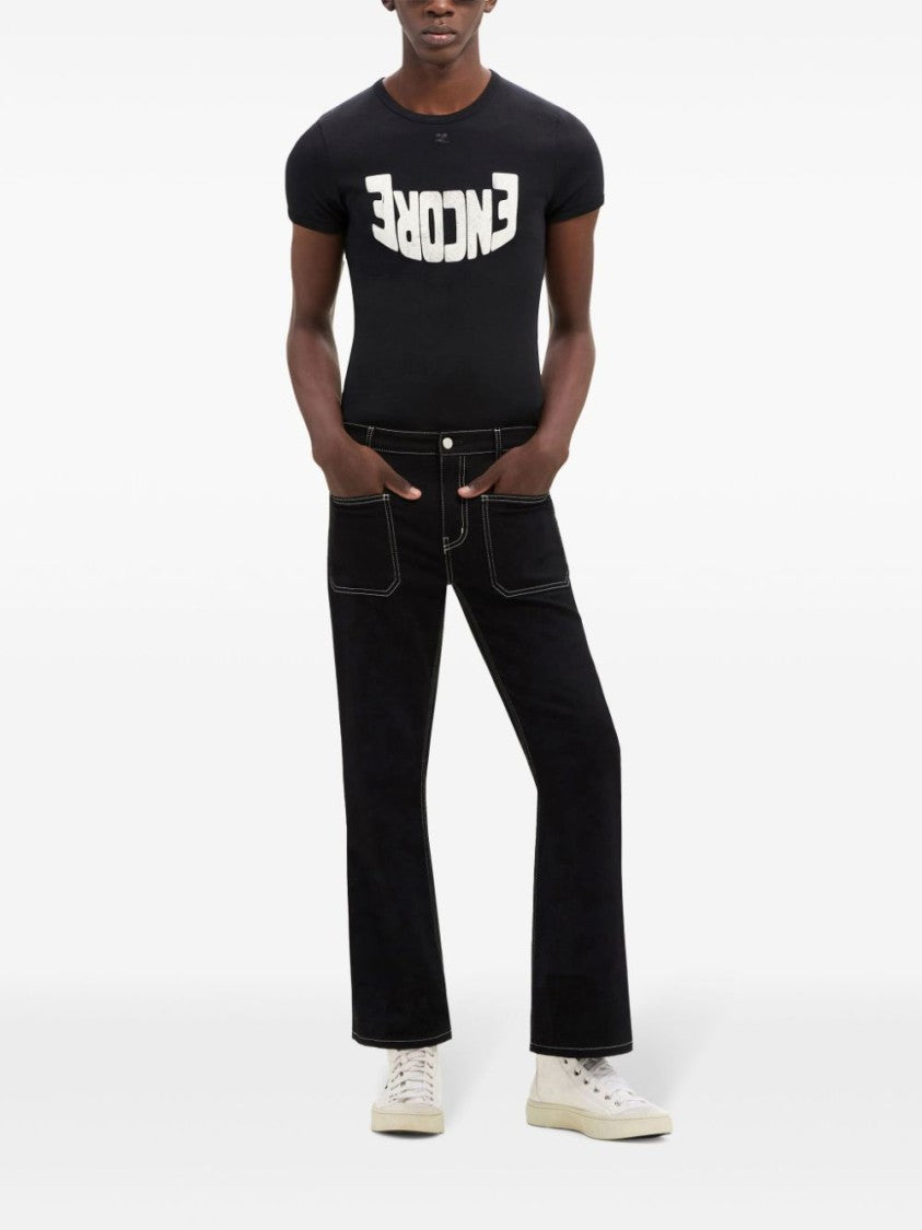 Courrèges Cotton T-Shirt With Inverted Logo Print