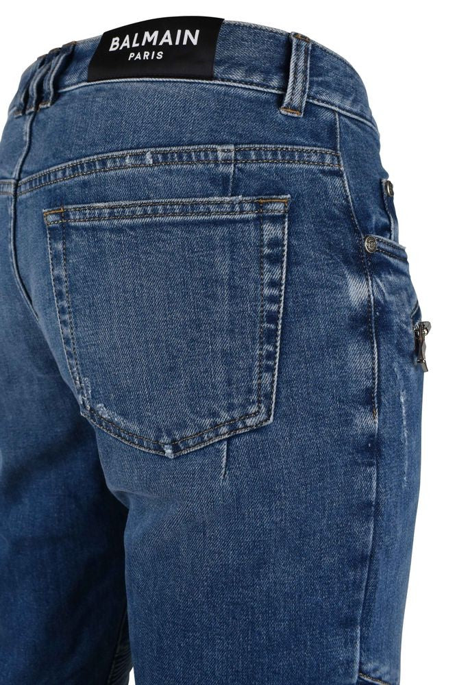 Balmain Tapered Distressed Blue Jeans