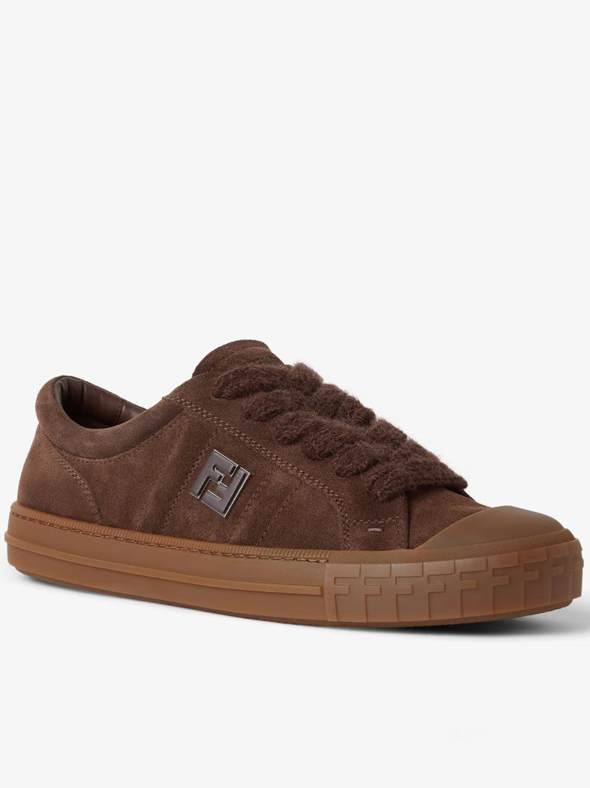 Fendi Domino Brown Suede Textured Lace Sneakers