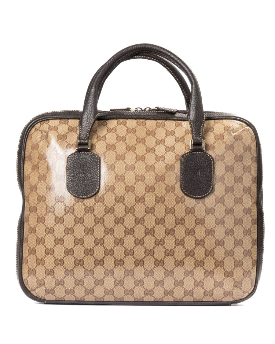 Gucci Marrone Medium Gg Crystal Canvas Leather Briefcase