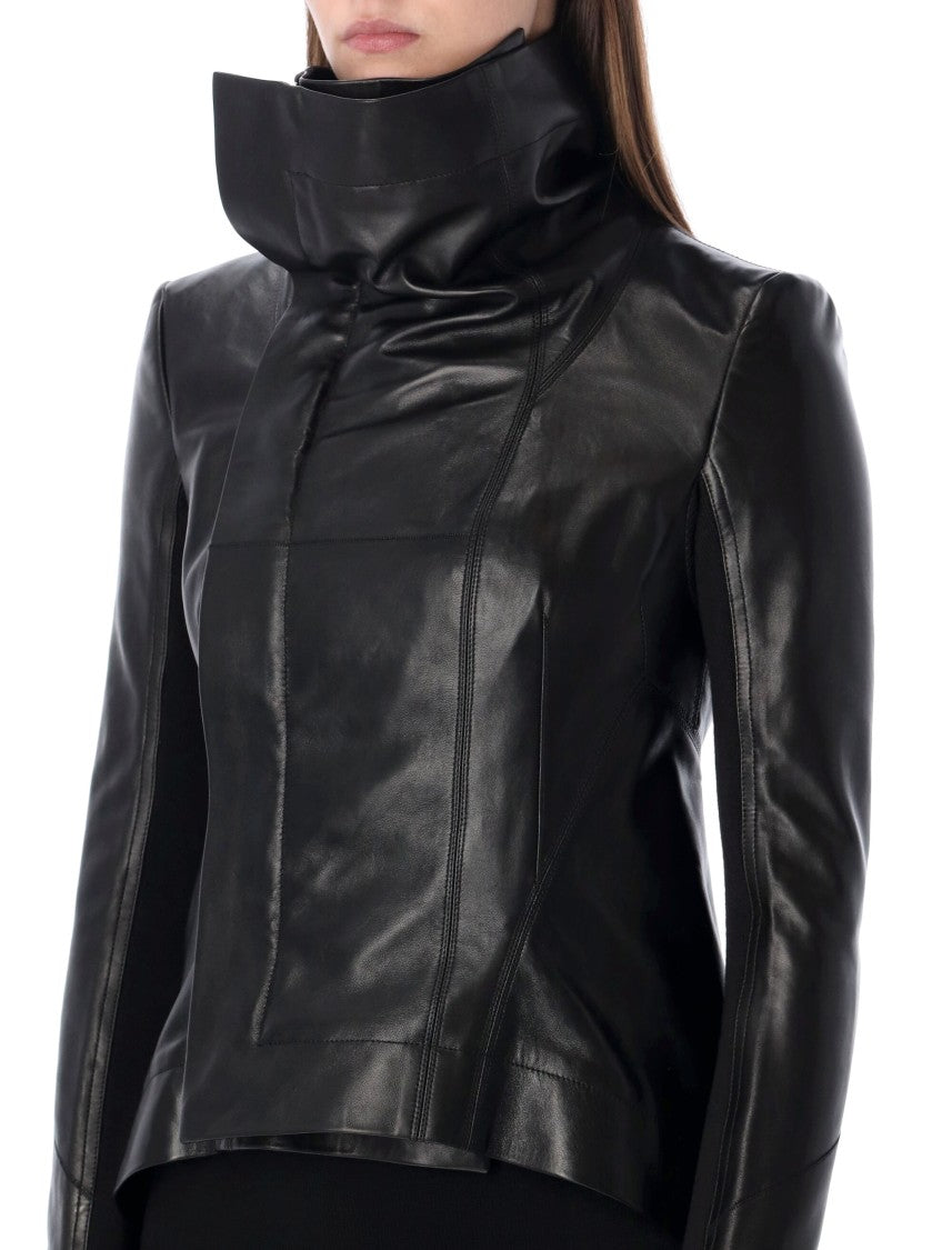 Rick Owens Naska Leather Biker Jacket With Sculptural Curved Hem