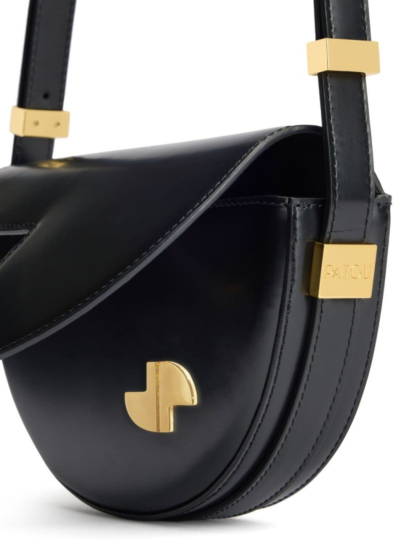 Patou Half-Moon Black Calf Leather Bag With Gold-Tone Hardware