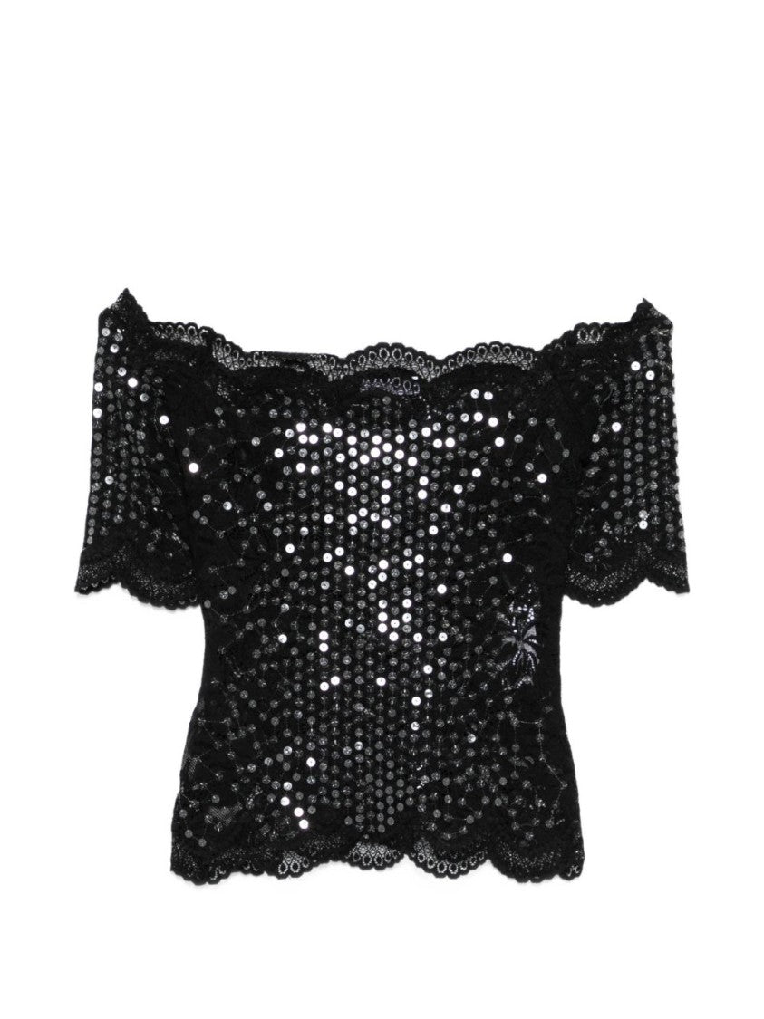 Rabanne Off-Shoulder Embroidered Lace Top