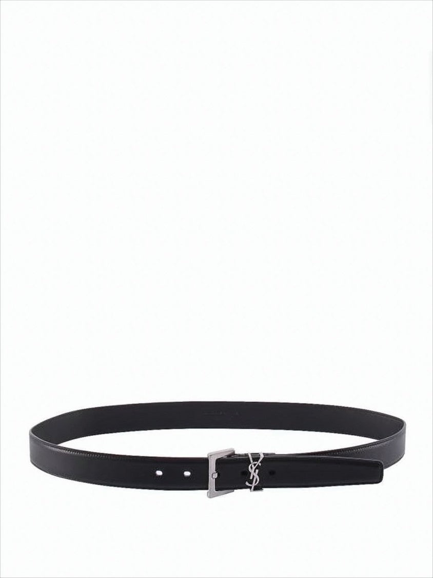 Saint Laurent Regular Width Black Leather Belt With Silver-Tone Hardware