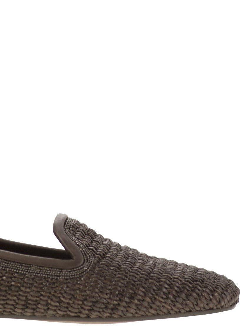 Brunello Cucinelli Techno Raffia Slipper With Precious Trim