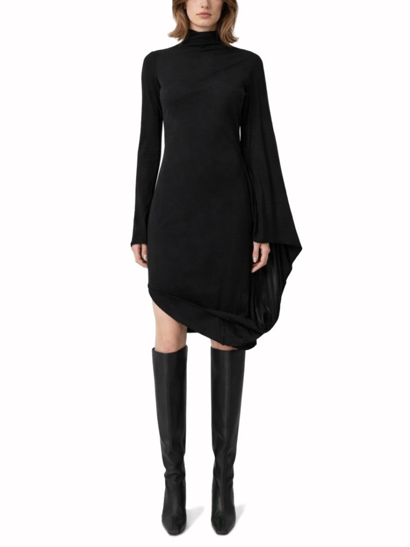 Stella Mccartney Viscose Draped Uneven Hem Midi Dress