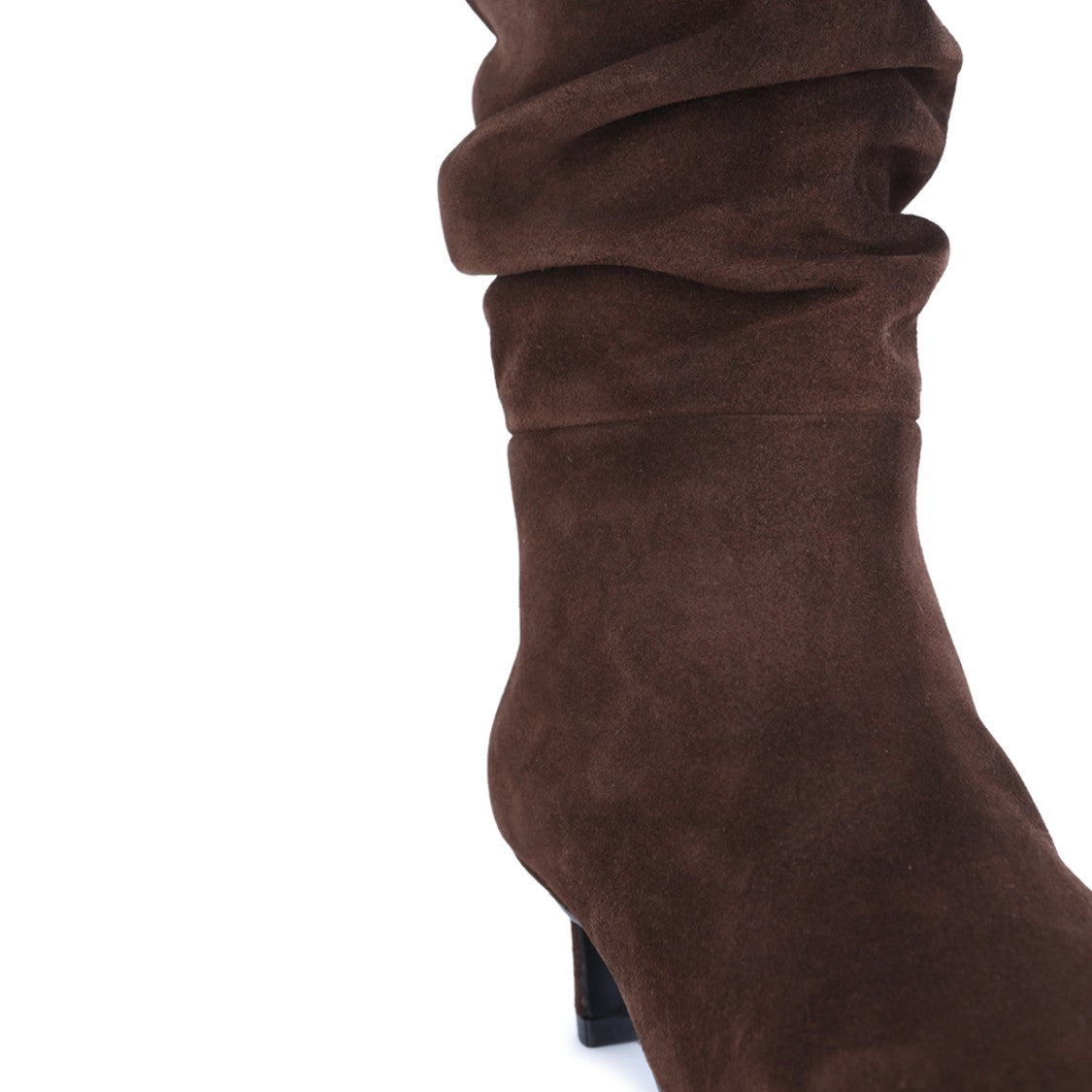 Alohas Brown Leather Pointed Toe Ruffled Mid-Length Boots