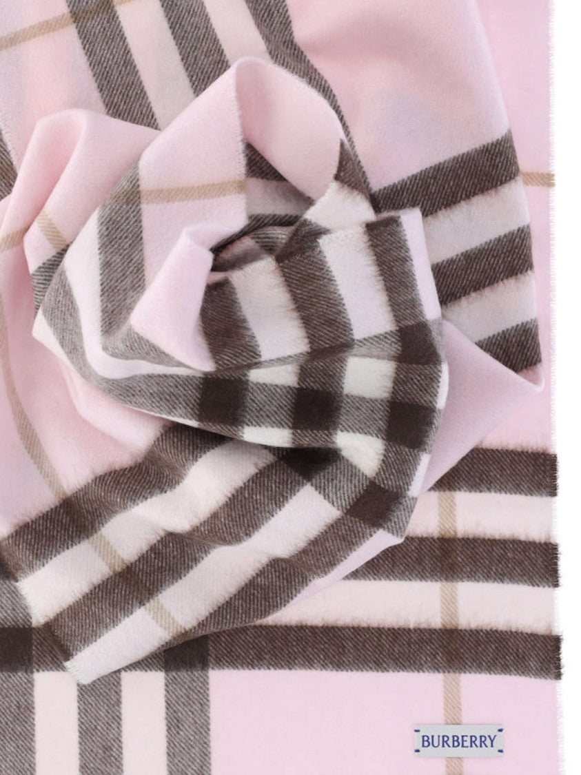 Burberry Brushed Cashmere Rectangular Scarf With Iconic Check Pattern
