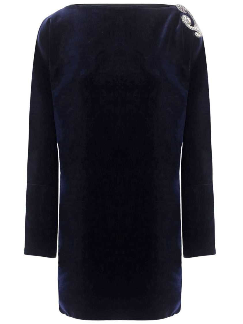Versace Dark Navy Velvet Baroque Embroidery Mini Dress