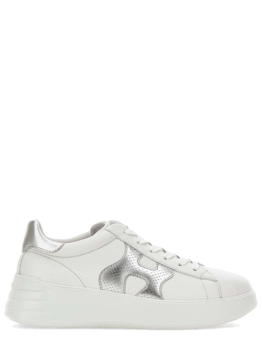 Hogan White Mutton Leather Silver H Sneakers
