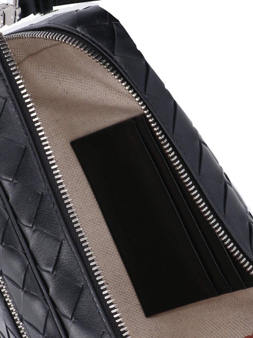 Bottega Veneta Compact Woven Black Leather Intrecciato Pouch