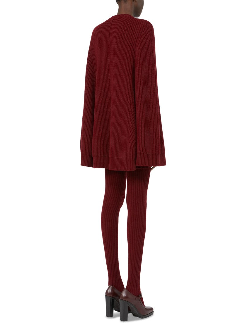 Max Mara Burgundy Ribbed Knit Dress With Kangaroo Pocket