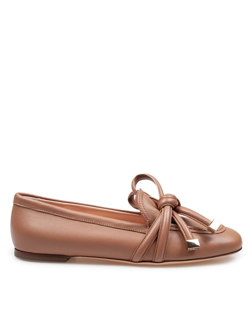 Agl Cocoa Leather Moccasins With Maxi Bow