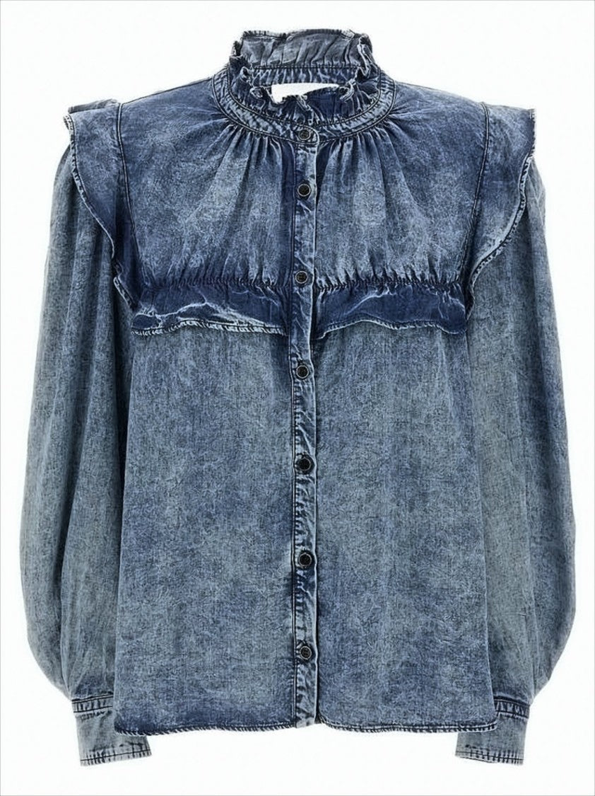 Isabel Marant Ruffled Neckline Lyocell Shirt With Gathered Cuffs