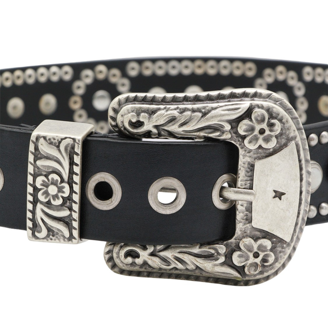 Golden Goose Intricately Engraved Black Belt With Silver Accents