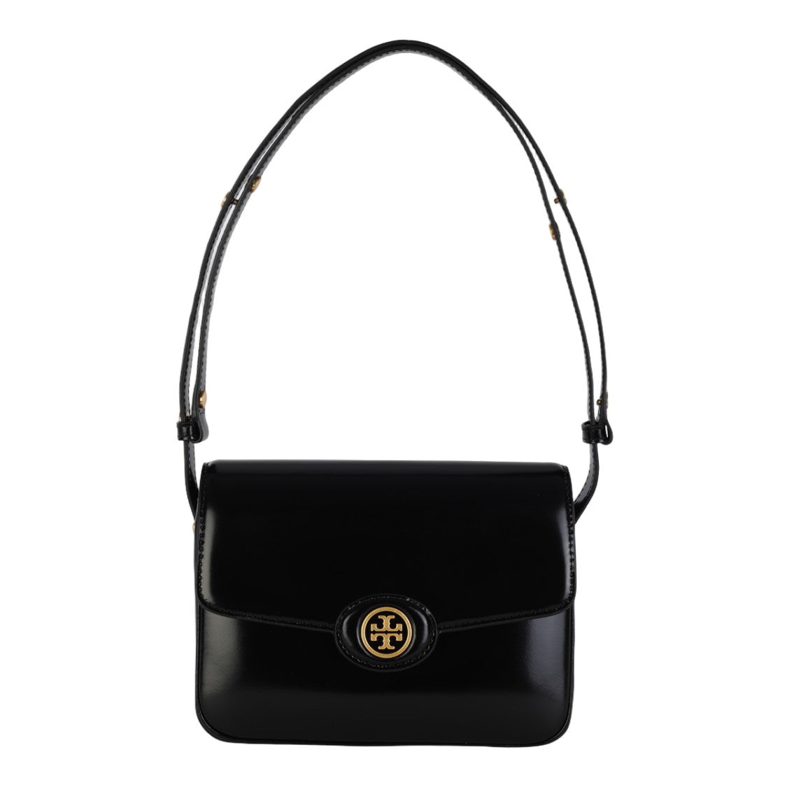 Tory Burch Rectangular Black Shoulder Bag With Gold-Tone Emblem