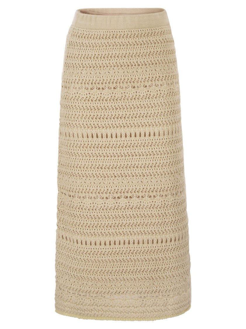 Fabiana Filippi Cotton And Linen Crochet Midi Pencil Skirt