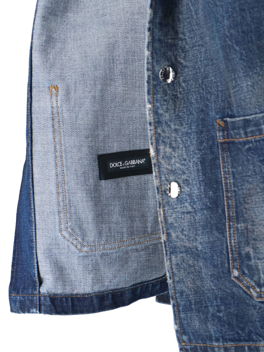 Dolce & Gabbana Distressed Blue Denim Jacket With Button Closure