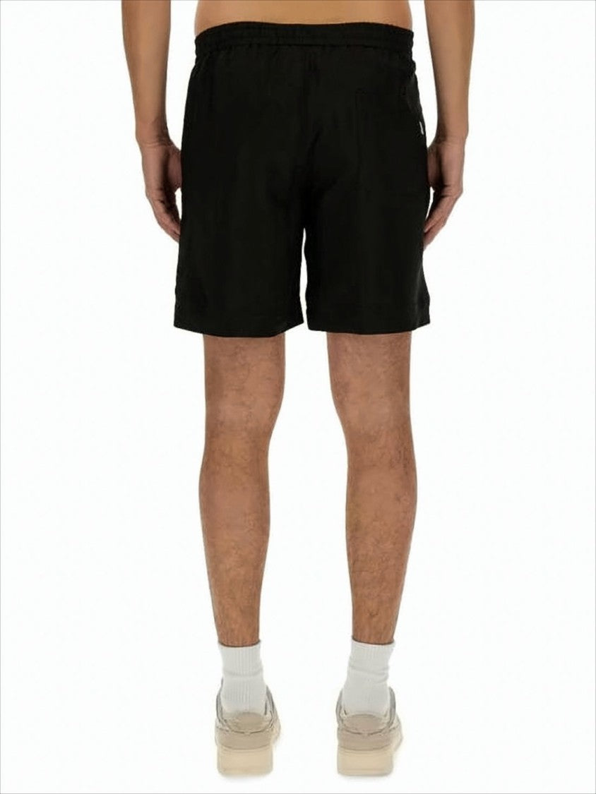 Msgm Relaxed Fit Black Cupro Activewear Shorts With Elastic Waistband