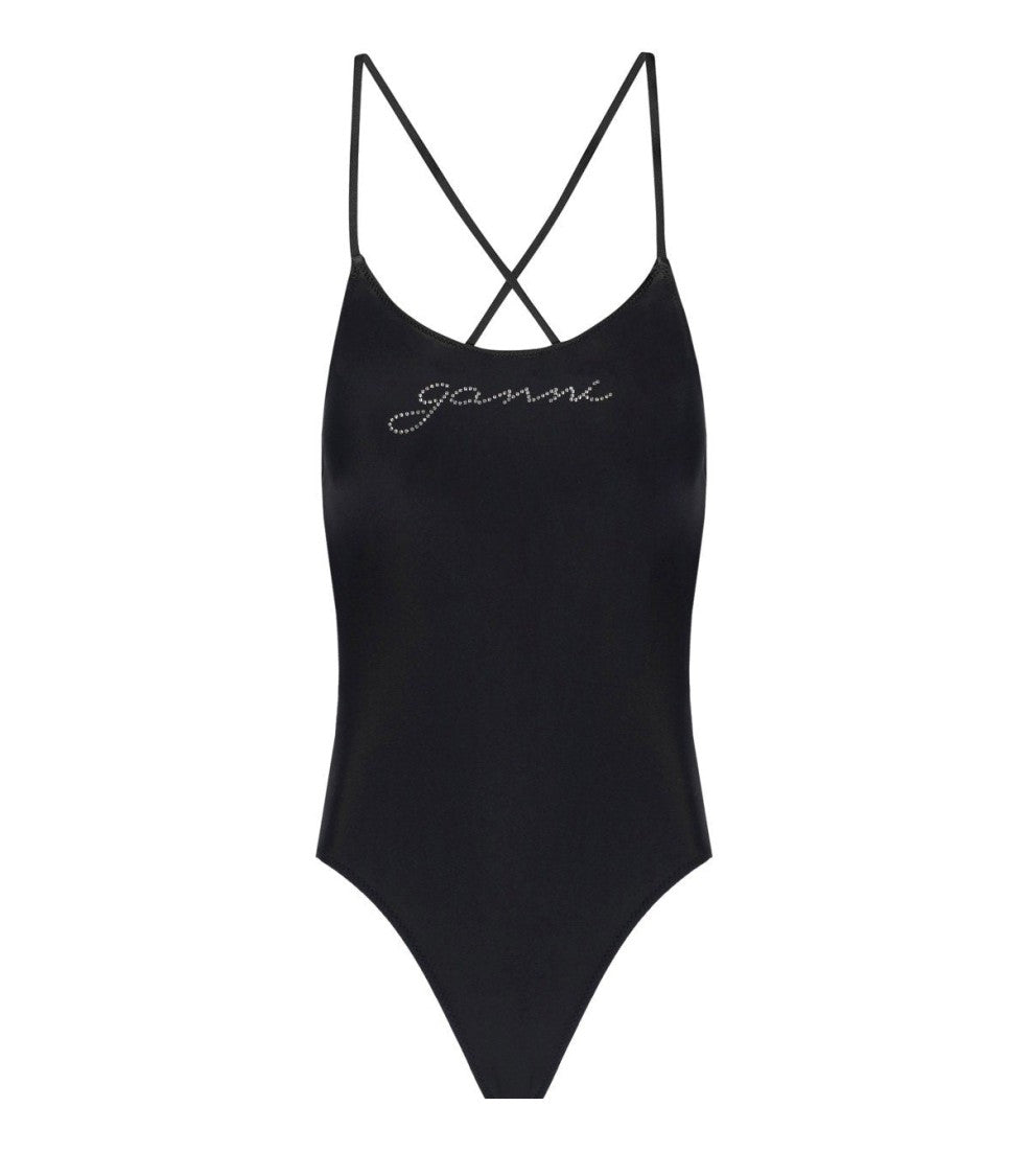 Ganni Black Swimsuit With Logo
