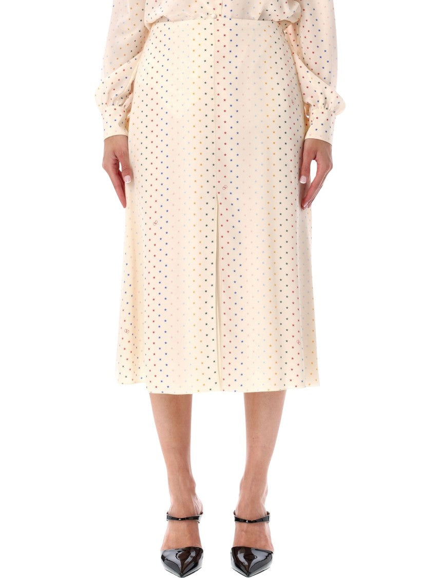 Valentino Garavani Multi Star Print Silk Midi Skirt