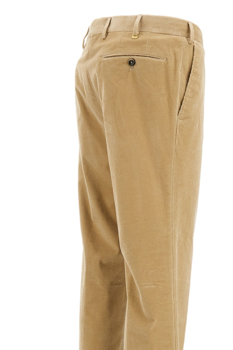 Pt01 Beige Slim Fit Corduroy Trousers With Front Zip Closure
