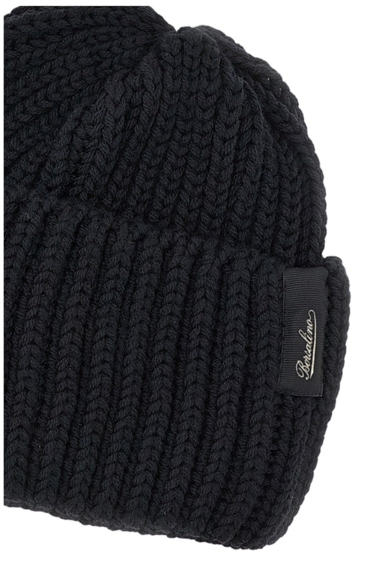Borsalino Black Bell Ribbed Virgin Wool Beanie