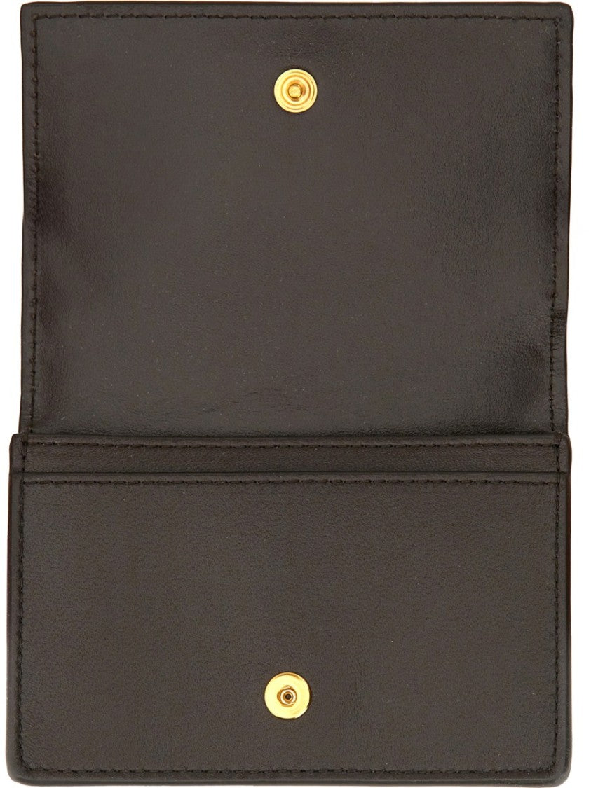 Bottega Veneta Woven Leather Cardholder With Gold-Tone Snap Closure