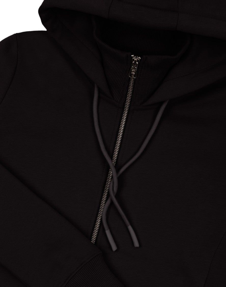 Colmar Velvety Black Zip-Front Ribbed Collar Sweatshirt